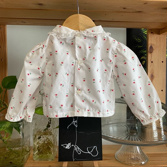 Vintage Tiny Tots Originals Red Velvet Overall Romper Heart Flower Lace Shirt - Picture 7 of 13